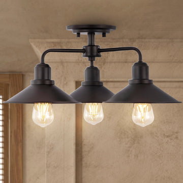 Calvin 18.5" Iron Industrial LED Semi-Flush Mount - JONATHAN Y